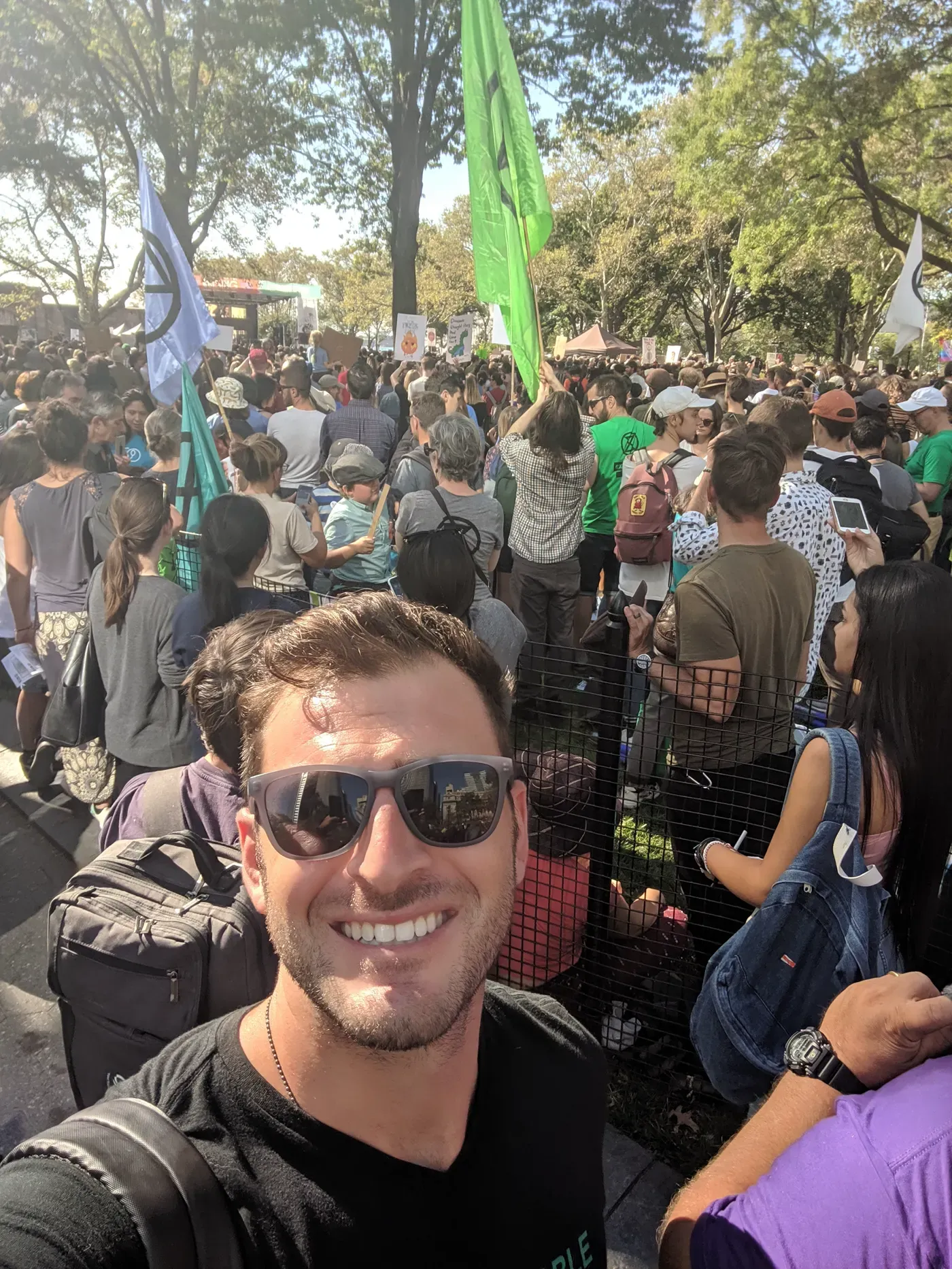 Grant in the crowd at a climate march