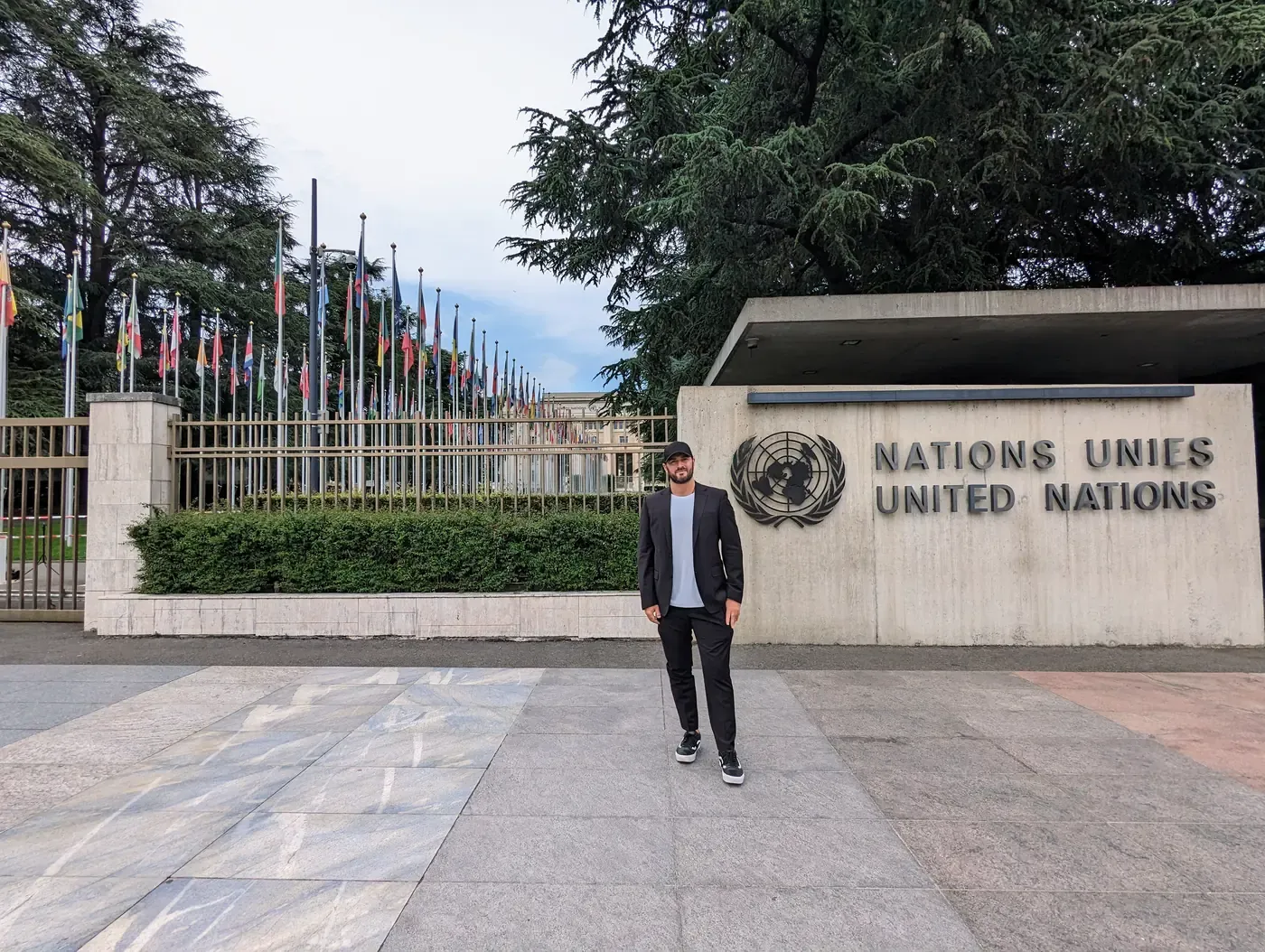Grant Kendzior outside the United Nations offices in Geneva